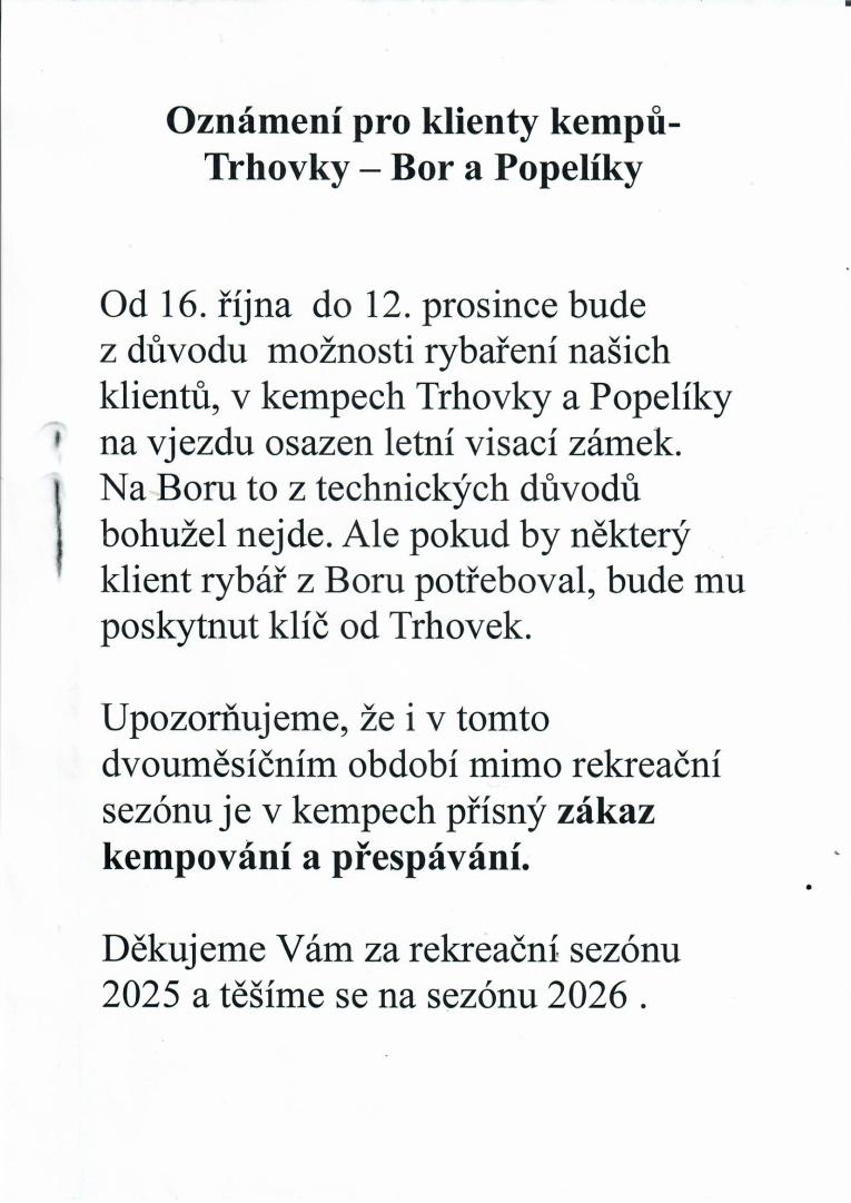 Oznámení pro&nbsp;klinety kempů - podzim 2025